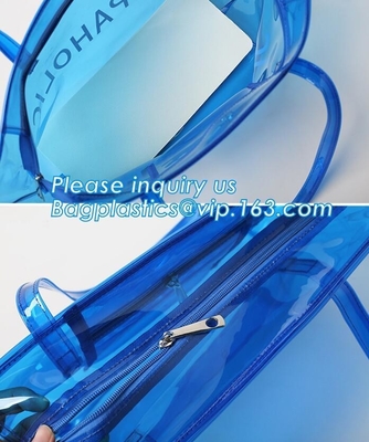 customized handle clear plastic pvc make up bag, vinyl pvc zipper bags with handles, snap button closure or k plas