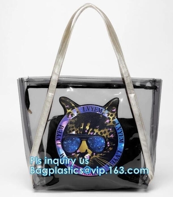 transparent plastic tote shopping pvc bag, Cosmetic Packaging Clear PVC Bag, Plastic Bags with Your Own Logo, shopper