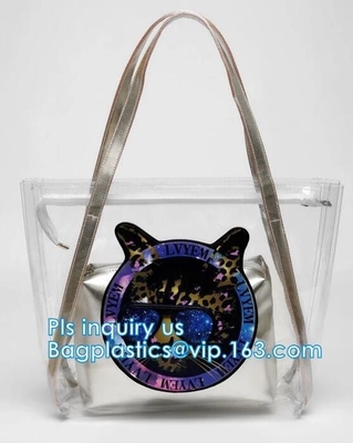transparent plastic tote shopping pvc bag, Cosmetic Packaging Clear PVC Bag, Plastic Bags with Your Own Logo, shopper