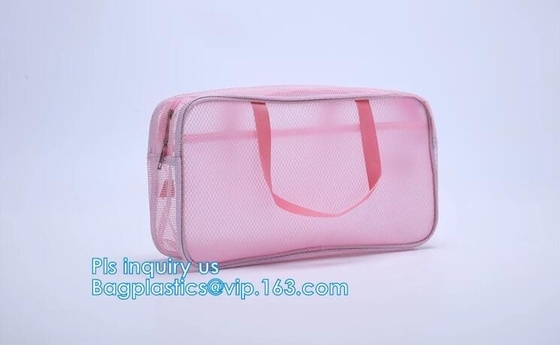 multi-purpose washable portable breathable 3 pcs polyester mesh travel cosmetic bag, Mesh Zipper Black Makeup Pouch Cosm