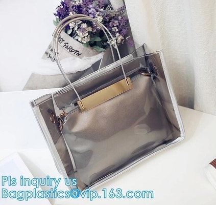 promotional pvc handbag for christmas, Shoulder Handbag with Interior Pocket, tote shoulder PVC sling clear vinyl beach