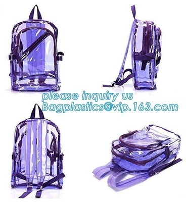 Multi-pockets School Outdoor Clear Transparent PVC Daypack Backpack, Heavy-duty clear PVC school travel backpack with pa
