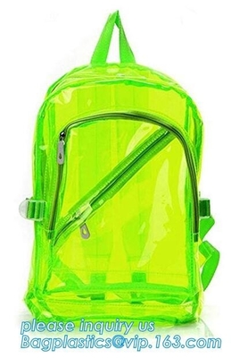 Multi-pockets School Outdoor Clear Transparent PVC Daypack Backpack, Heavy-duty clear PVC school travel backpack with pa