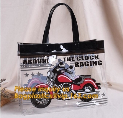 Promotional Plastic eco-friendly transparent clear handle PVC bag for toy,Newest sale plastic handle waterproof PVC wine