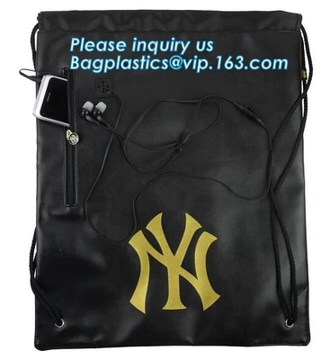 Custom Name Stamping PU Leather Drawstring Bag With Handle Waterproof Promotional Black Drawstring Bag Promotional Detai