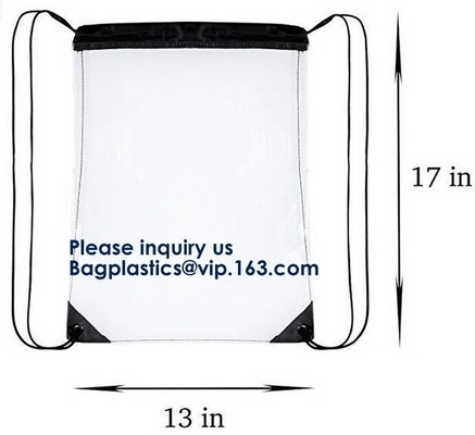 Custom Made PVC Transparent Drawstring Bag For Sports Cloth,Sport Promotional Clear Pvc Beach Shoe Bag Clear Drawstring