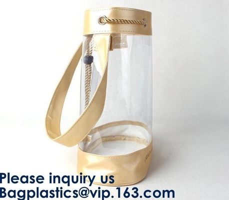 Transparent PVC Drawstring Bag With Colorful Rope,Clear PVC drawstring bag with gold string,Pvc Strips Printing Gift Pac