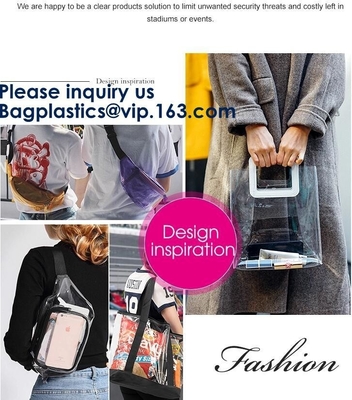 Bagease Clear PVC Fanny Pack With Double Zipper And Adjustable Strap,Clear PVC blacpack with top zipper opening