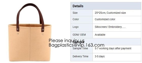 Handmade Fashion felt shoulder Case Ladies Bag Women Handbag Felt Tote Bag with Leather Handle, Bagease, Bagplastics