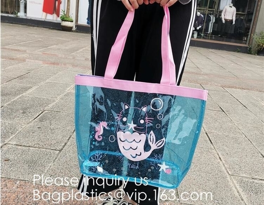 Custom Design Vinyl Mirror Surface Pvc Tote Shopping Bag,PVC Reusable Grocery Bag Summer Beach Bag Custom Logo Women Tra