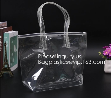 Manufacturer Custom Logo Transparent Clear PVC Plastic Portable Packaging Promotional Gifts Shopping Tote Bag, bagease