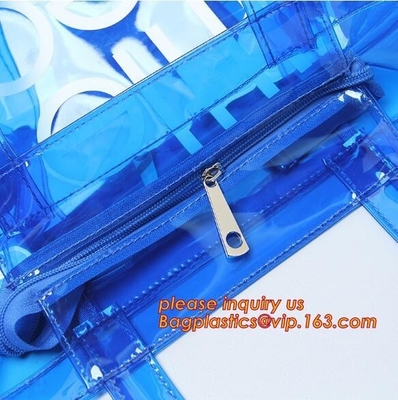 Handle Zipper Lock Cosmetic Pvc Bag With k, beach Bag Chain handle Handbag beach tote bag, jelly tote bag candy ha