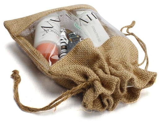 vinyl drawstring organza gift bags, Jute PVC bag, Drawstring Jute window bag, Jute PVC window, Transparent PVC Window