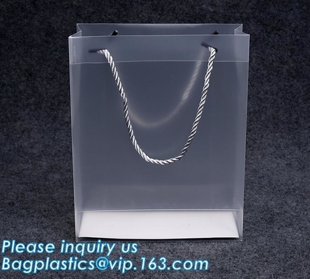MULTI PURPUSE USE Frosted Clear Bags With Soft Strap Handles, Shopping Bags, Gift Bags, Take Out Bags With Cardboard