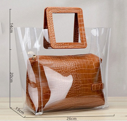 Promotion Clear Cosmetic Handle Bag Tote Bags, Recyclable PVC Loop Handle Plastic Bag, Gift And Shopping