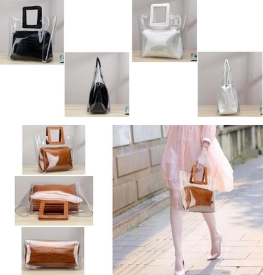 Promotion Clear Cosmetic Handle Bag Tote Bags, Recyclable PVC Loop Handle Plastic Bag, Gift And Shopping