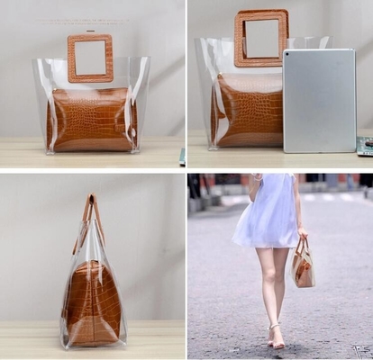 Promotion Clear Cosmetic Handle Bag Tote Bags, Recyclable PVC Loop Handle Plastic Bag, Gift And Shopping