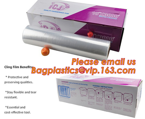 food plastic wrap, High quality and safety transparent best fresh hot blue Jumbo roll cling film 1500m