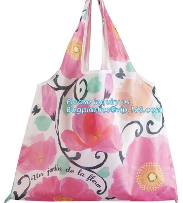 Custom heat sublimation reusable green polyester grocery fold tote bag foldable shopping bag,Drawstring Backpack/Promoti