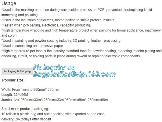 High Temp Self Adhesive PET Green Tape With Silicone Adhesive For 200 C Heat Protection and Powder Spray Paint  bagease