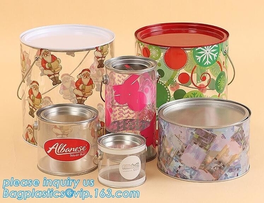 OEM ODM Accepted 680ml Plastic PET Clear Round Can For Mint Storage,Clear 1 gallon PET paint can & lid with metal handle