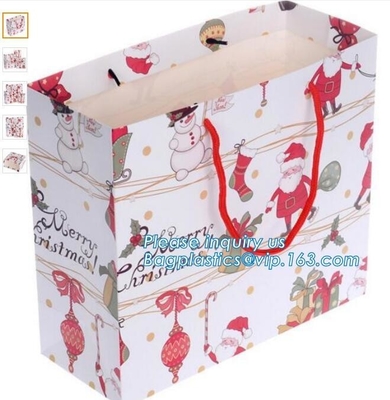 Custom logo printed golden powder CMYK coated paper bag for shopping carrier bag with flat handle,Satin Ribbon Gold Stam