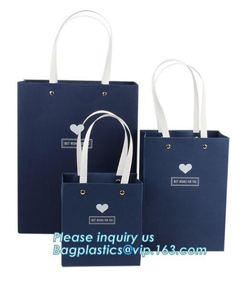 Luxury custom desgin hot stamping satin ribbon bow beauty gift paper shopping carrier bag with handle, bagplastics pac