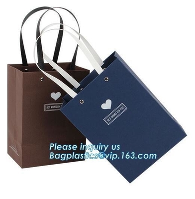 Luxury custom desgin hot stamping satin ribbon bow beauty gift paper shopping carrier bag with handle, bagplastics pac