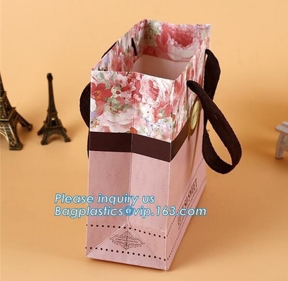 Manufacturer hot sale cheap custom paper bag luxury kraft paper bag,pure color special paper flower bag with ribbons han