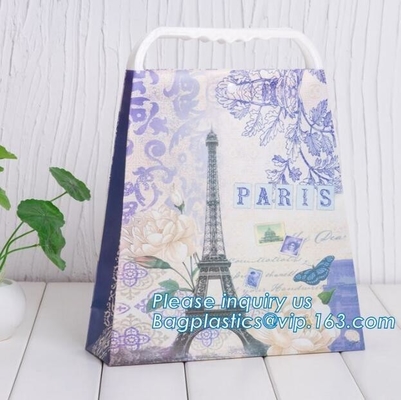High quality paper flower carrier bags with custom logo, luxury package bags for flowers,lamination printing custom shop