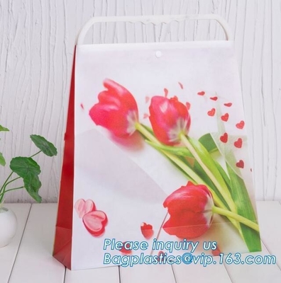 High quality paper flower carrier bags with custom logo, luxury package bags for flowers,lamination printing custom shop