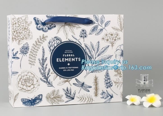 Elegant luxury printed glossy lamination flower paper bag with handle,Brown/ White Kraft Paper Bag, bagplastics, package