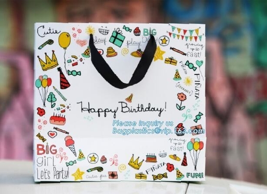 Gloss laminated portrait-shape strongly made reinforced top gloss white carrier bags in luxury finished, bagease package