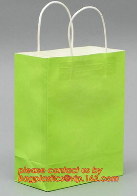 Recycle eco friendly Brown flat bottom shopping kraft paper bag With Paper Handle, Recyclable luxury style printed gift