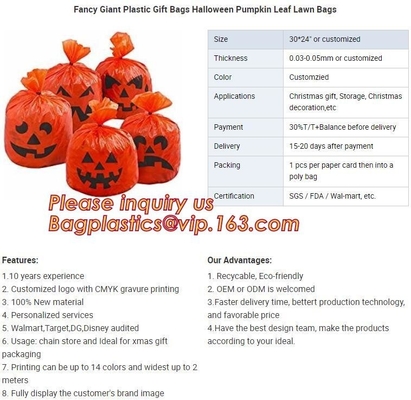 disposable Halloween Pumpkin Leaf Trash Bags Set 4 Orange Yard Decor Party Jack-O-Lantern,halloween pumpkin bag/ Hallowe