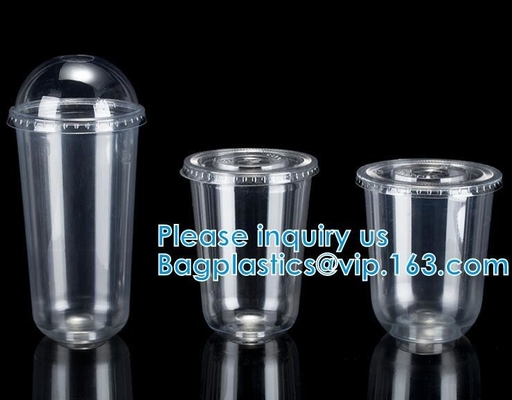 U Shaped Creative Disposable Plastic Cup Transparent Beverage Juice Coffee Tea Takeaway Packaging Cups With Lid
