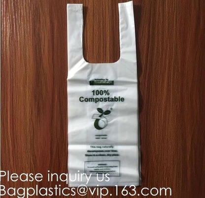 OK Compost 100% Corn Starch Biodegradable Plastic T Shirt Bag Vest Bag Bioplastic Shopping Bag For Grocery
