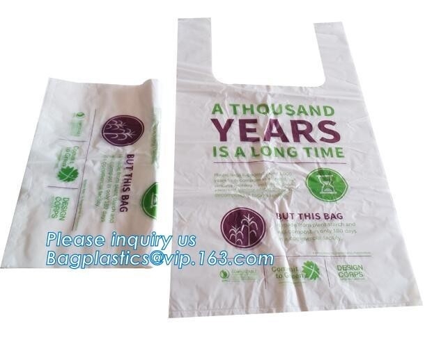 BioPlastic T-Shirt Bag Used For Take Away Food, Compostable Disposable Biodegradable Plastic Bags Garbage Bag For Frozen
