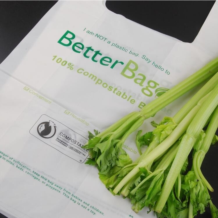 100%Biodegradable And Compostable T-Shirt Bags/Vest Carrier PE Plastic Bag, Vest Carrier Plastic T-Shirt Shopping Bag
