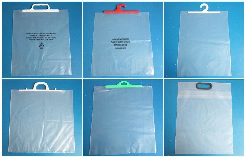 Biodegradable Self Adhesive Zipper Hanger Hook Bags For Garment, Underwear Hanger Hook Zipper Bags