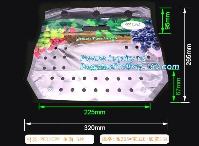 k packaging pouch with vent hole and handle, grape bag/mango bag/fruit vegetable slider, Slider Zip Lock Zipper Fr