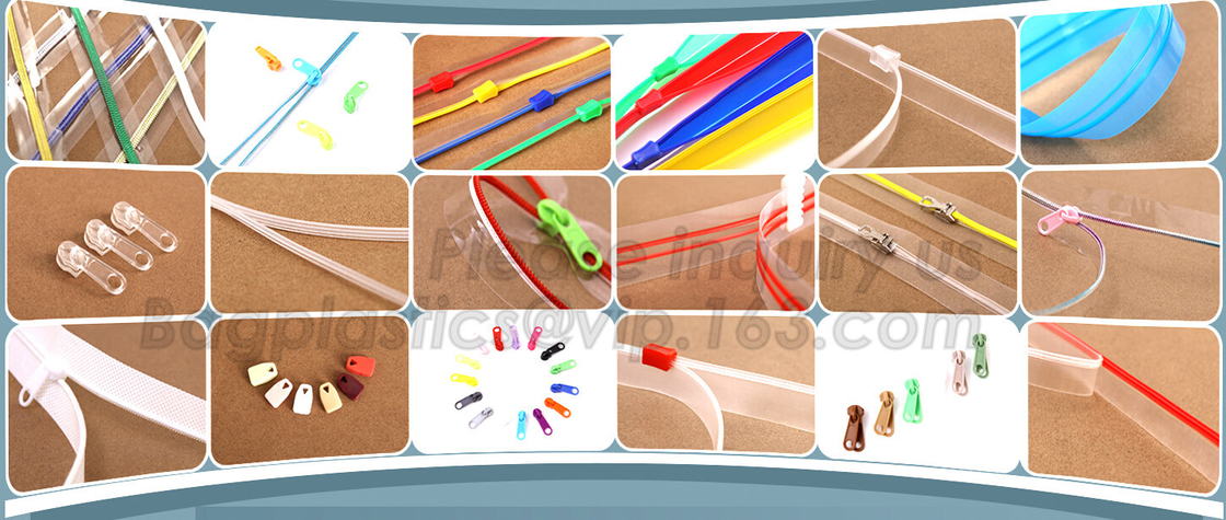 String zipper, PP Flanged zipper, PP Slider zipper; PVC String zipper, PVC Flanged zipper, PVC  Slider zipper