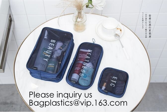Men and Women Mesh Cosmetic Pouch Set Toiletry Bags See Through Travel Makeup Organizer,mesh cosmetic pouch nylon cosmet