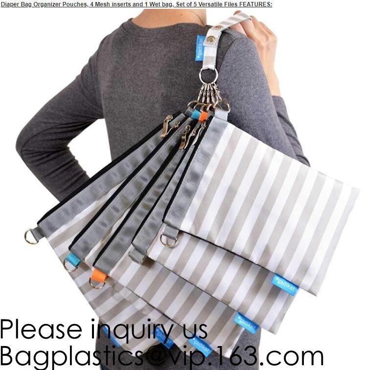 dIAPER BAGS, ORGANIZER POUCHES, 4 MESH INSERTS, 1 WET BAG, SET OF 5 VERSTILE FILES,neoprene pouch/bags/cases, BAGEASE