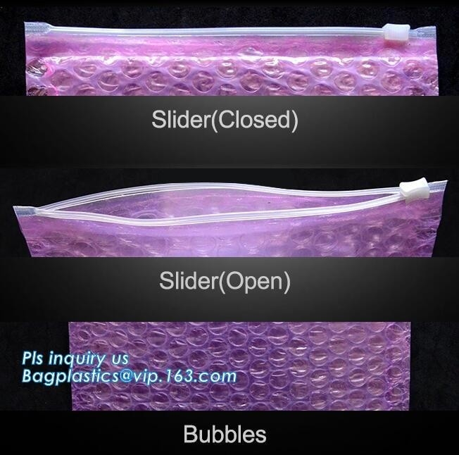 PE zipper bubble k bag with custom printed logo, Bubble Bag With Slider, Padded Pink Ziper Lock PE Bag, slider zip