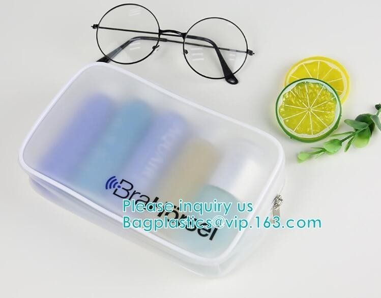 Vinyl transparent pvc bag cosmetic packing, bottom gusset slider k printed pvc zipper bags, clothing packaging bag