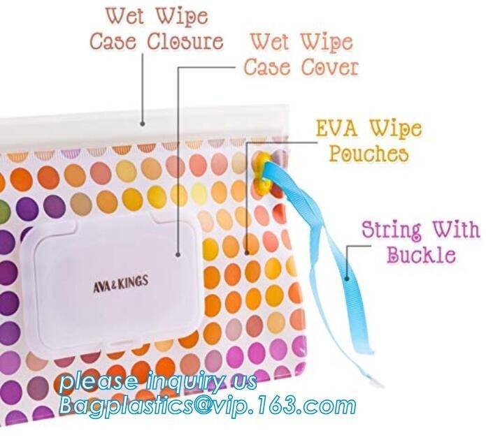 reusable baby tissue pouch plastic EVA travel wet wipe container bag, UV Printed Zip Top Travel Plastic EVA Baby Tissue