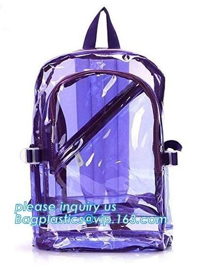 Multi-pockets School Outdoor Clear Transparent PVC Daypack Backpack, Heavy-duty clear PVC school travel backpack with pa