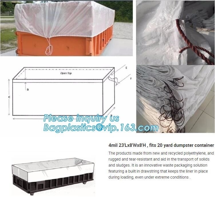 12Mil Open Top 30 Yard Dumpster Container Liners,21'Lx8'Wx8'H PE drawstring dumpster container liners for waste transpor