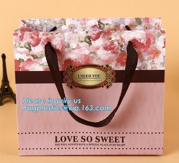 Manufacturer hot sale cheap custom paper bag luxury kraft paper bag,pure color special paper flower bag with ribbons han